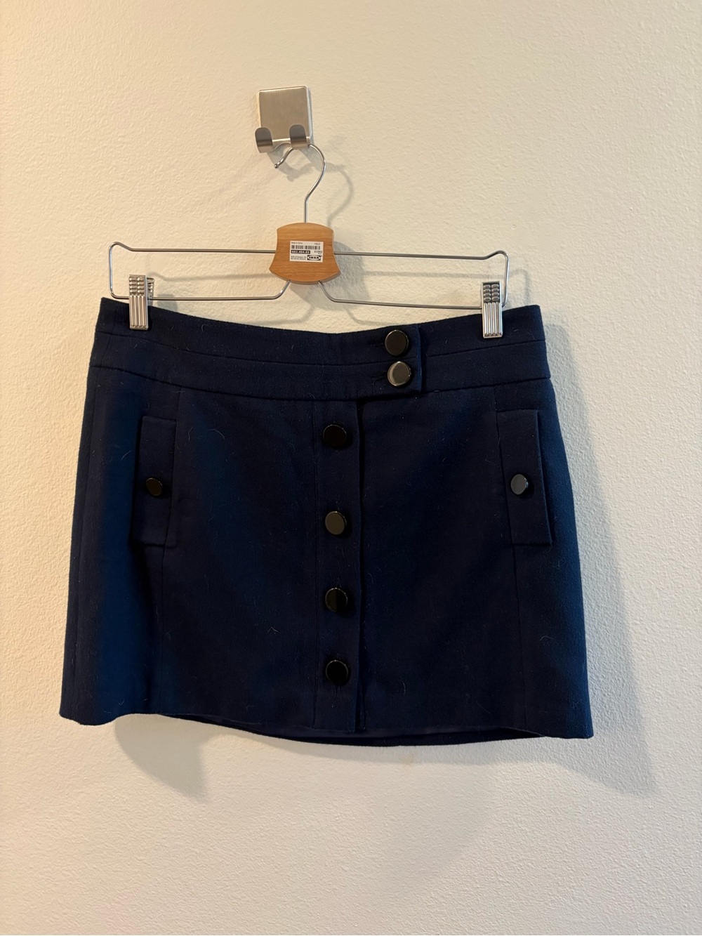 Ben Sherman Navy Button-Front Mini Skirt